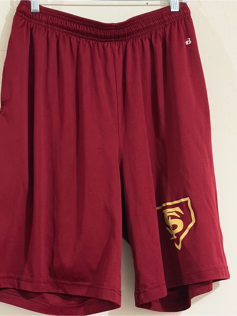 Men's Athletic Shorts in Maroon with Gold Logo